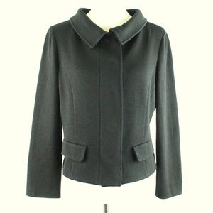 St. John Caviar Black Santana Knit Collared Concealed Snap Front Jacket 10